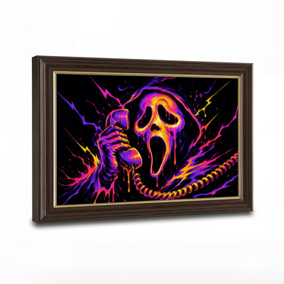 Art mural sur toile, "Screaming Ghost" tenant un téléphone en néon d'Halloween