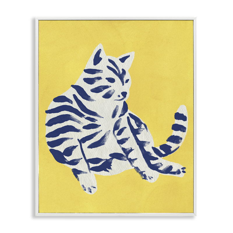 Giclée encadrée jaune, chat vif et unique, design par June Erica Vess, H 14 po x l 11 po