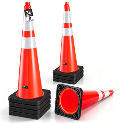 Cônes de signalisation routière de 91 cm (36 pouces) en PVC souple orange, pour la signalisation routière ou la gestion de la circulation, base noire lestée, collerette réfléchissante visible la nuit, robustes et faciles à ranger.