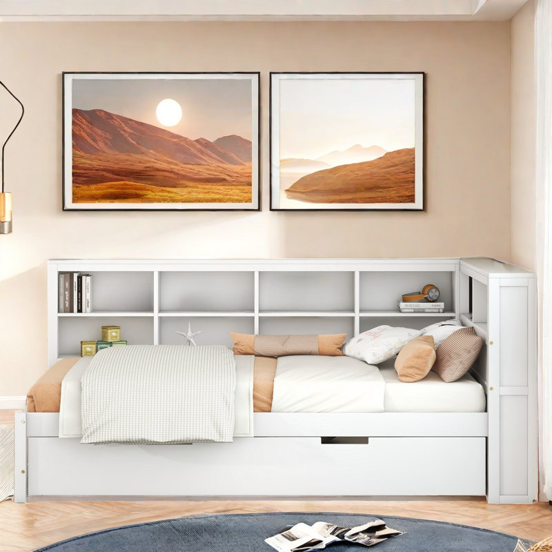 Nelse  Daybed With Trundle, Storage Shelf And Usb, Twin, White