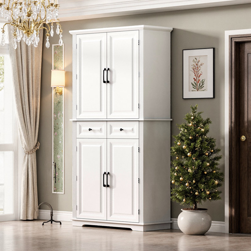 Garde-manger de style campagnard 71 pouces UnaNoxa avec 3 organisateurs coulissants et 6 tablettes, White