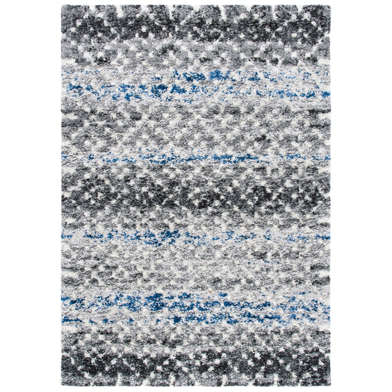 Tapis bleu/ivoire géométrique Eraman, Rectangle 4 pi x 6 pi