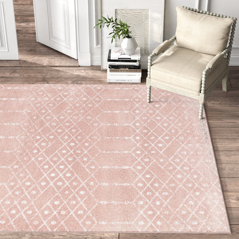 Tapis rose à motif géométrique Zoey, Rectangle 7 pi 1 po x 11 pi