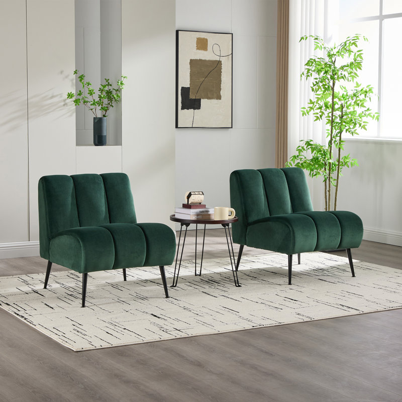 Upholstered Mordern Accent Chair Set Of 2 (without table), Green