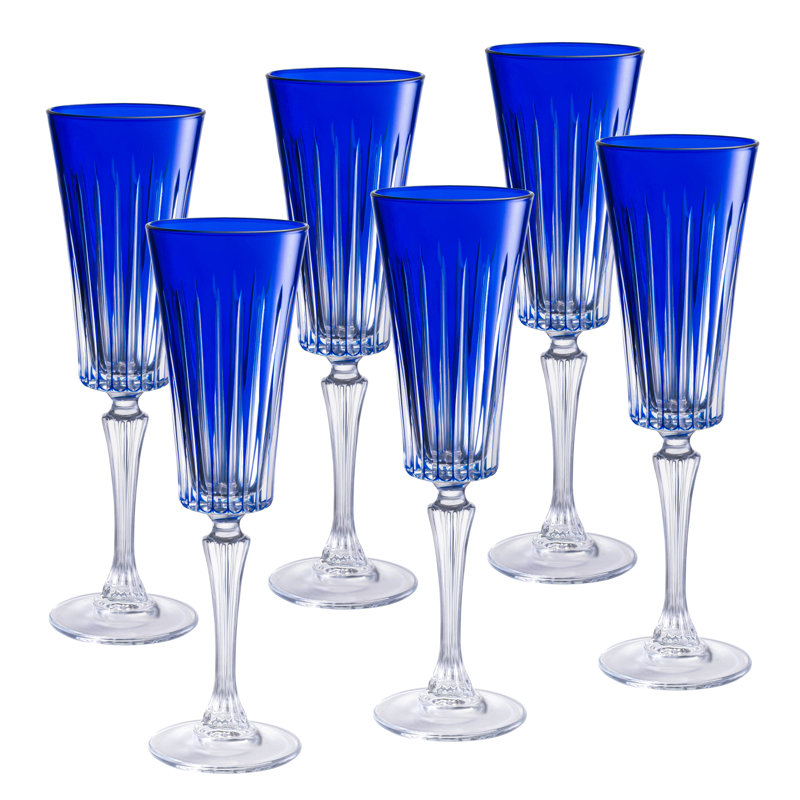 Colored Champagne Flute Glasses - Purple Toasting  Flute Glass - Set of 6 -  7 oz -Made in Europe, Blue