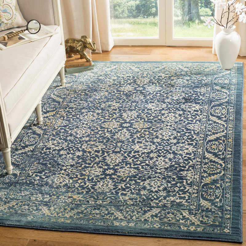 Tapis bleu marine / doré en mélange de polypropylène Severina, Rectangle 5 pi 1 po x 7 pi 6 po