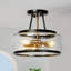Plafonnier semi-encastré noir Modern Farmhouse, 11,8 po Plafonnier de cuisine plaqué or 3 lumières avec verre bullé
