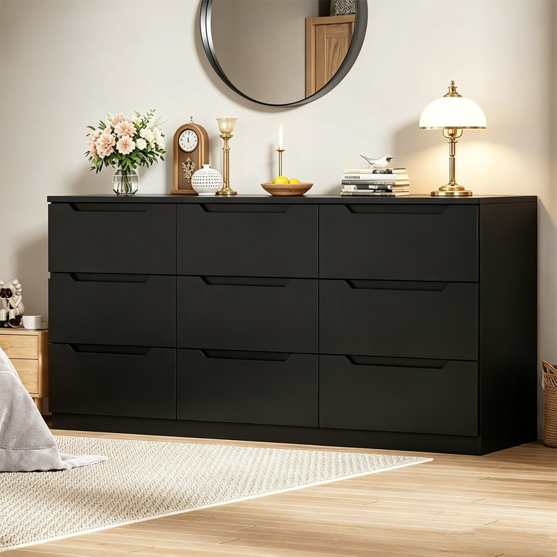 Commode 9 tiroirs, armoire de rangement moderne pour la chambre à coucher, commode en bois pour le salon