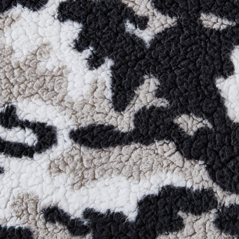 Kenneth Cole Cozy Printed Sherpa Throw Blankets, White/Black Camouflage