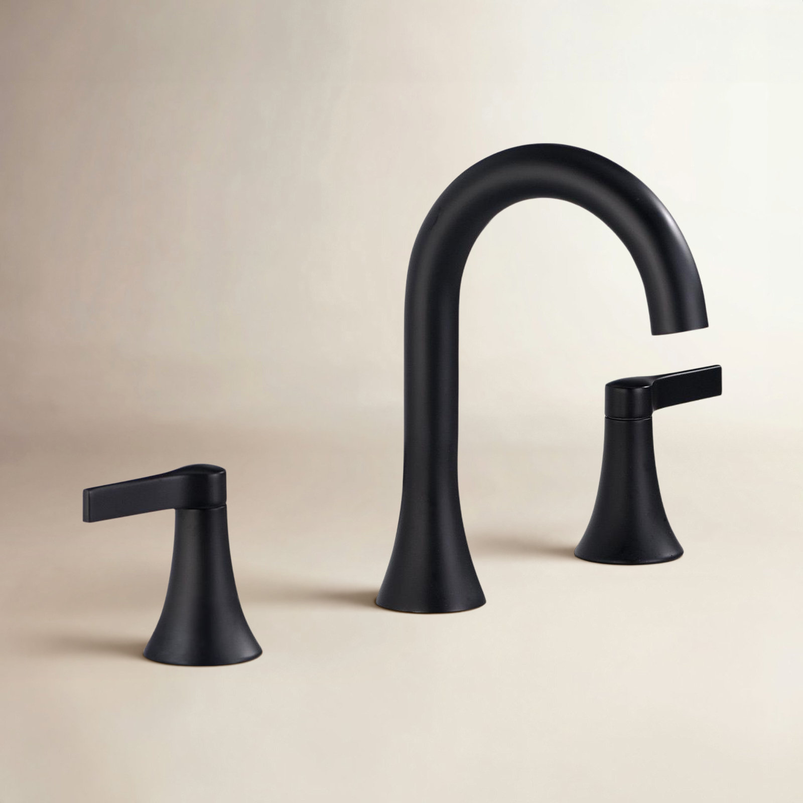 Widespread Bathroom Faucet with Drain Assembly, Matte Black