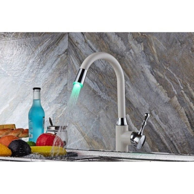 Juno La Paz Kitchen Sink Faucet With LED light In White Painting