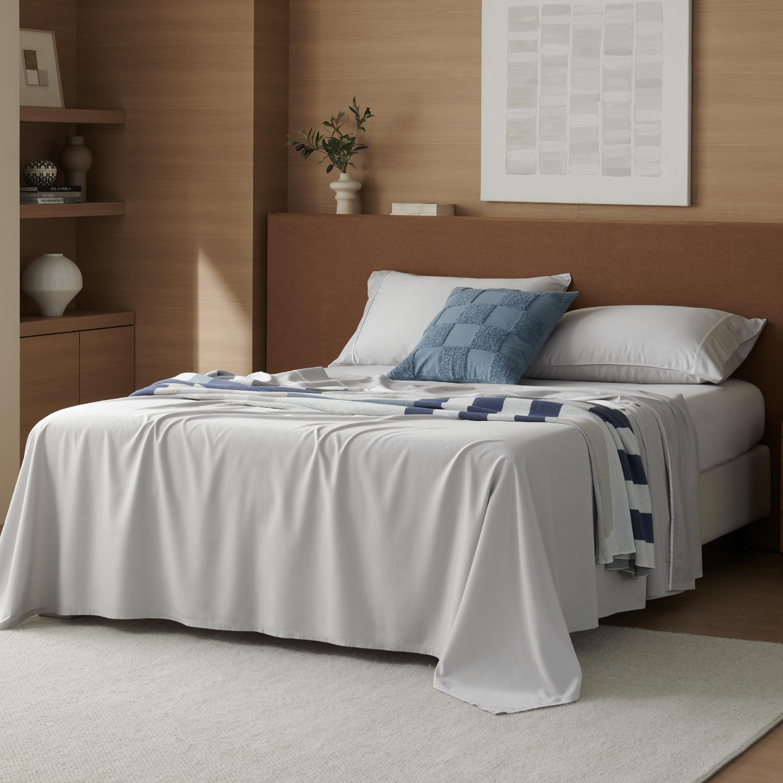 Double Stitch Sheet Set, Winter Sky Contrast, Queen Sheet Set