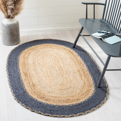 Ajeesh Natural Fiber Hand Loomed Jute/Cotton Rug in Natural/Navy