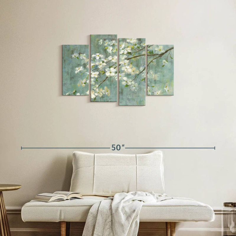 Harnek Dogwood In Spring On Blue, 22" H x 36" W