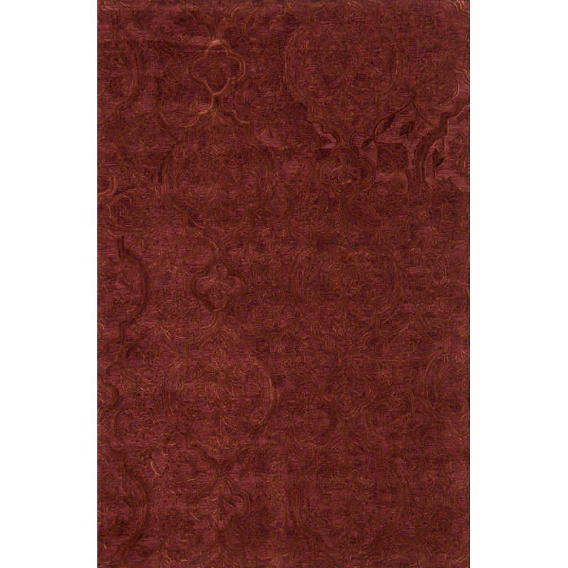Tapis décoratif rouge Touffeté à la main Filigree, Rectangle 5 pi x 7 pi 6 po