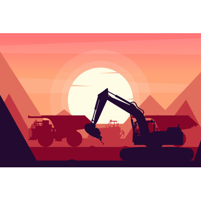 Mahibah Mining Truck with Sunset Background 1 Piece Wrapped Canvas Wall Art