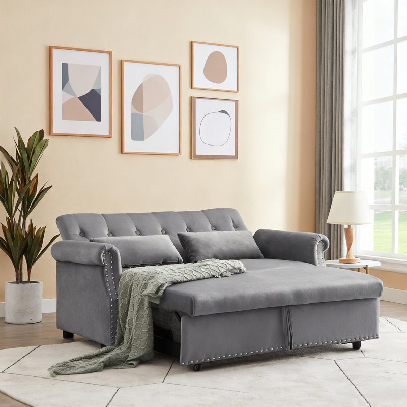 Jaziyah Velvet Sleeper Sofa, Gray Velvet