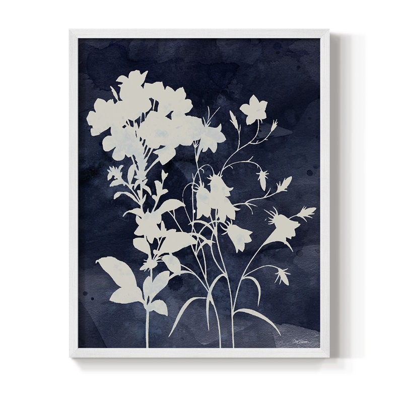 Indigo Botanical II, reproduction encadrée revisitée - bois massif, H 21 po x l 17 po, Blanc