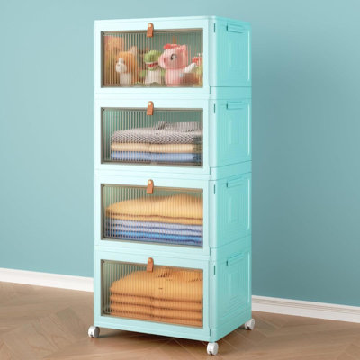4 Tier Stackable Plastic Storage Bins With Lid And Wheels - 23 QT Closet Organizers And Storage, Foldable Storage Containers, Organization And Storage Boxes For Craft, Home, Pantry, Dorm