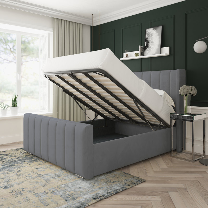 Aspen Plush Velvet Upholstered Ottoman Bed Frame, Steel, Super King (6')