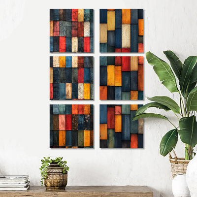 Red Country Patchwork - Boho Tiles Wall Decor Set Of 6