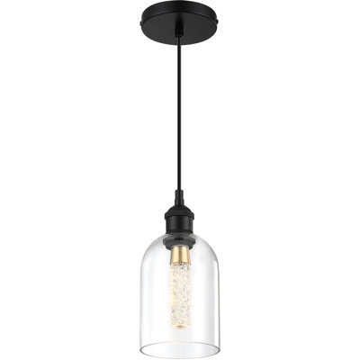 Single Integrated LED Pendant Light with Electroplated Black Aluminum Housing and Inner Water-Ripple Glass LED