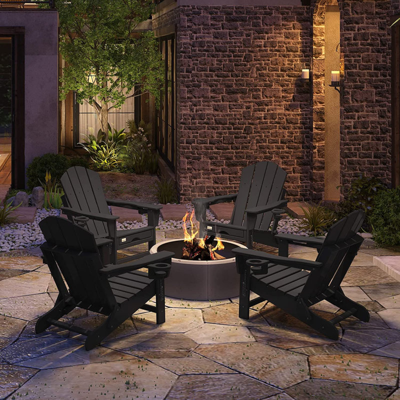 Chaise Adirondack pliante en acier avec repose-pieds, Noir