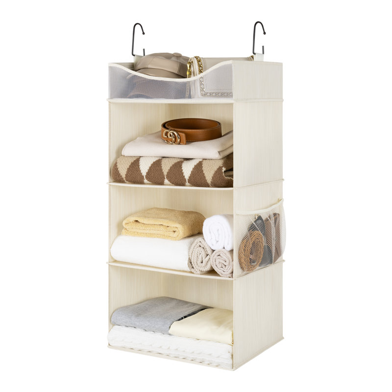 Hanging Closet Organizer, 3-Shelf Hanging Closet Shelves with Top Shelf, Beige