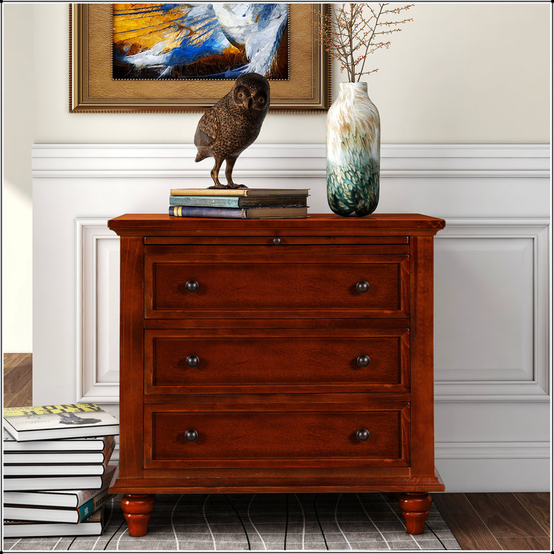 Armoire de rangement en bois à 3 tiroirs, table de bout avec plateau coulissant