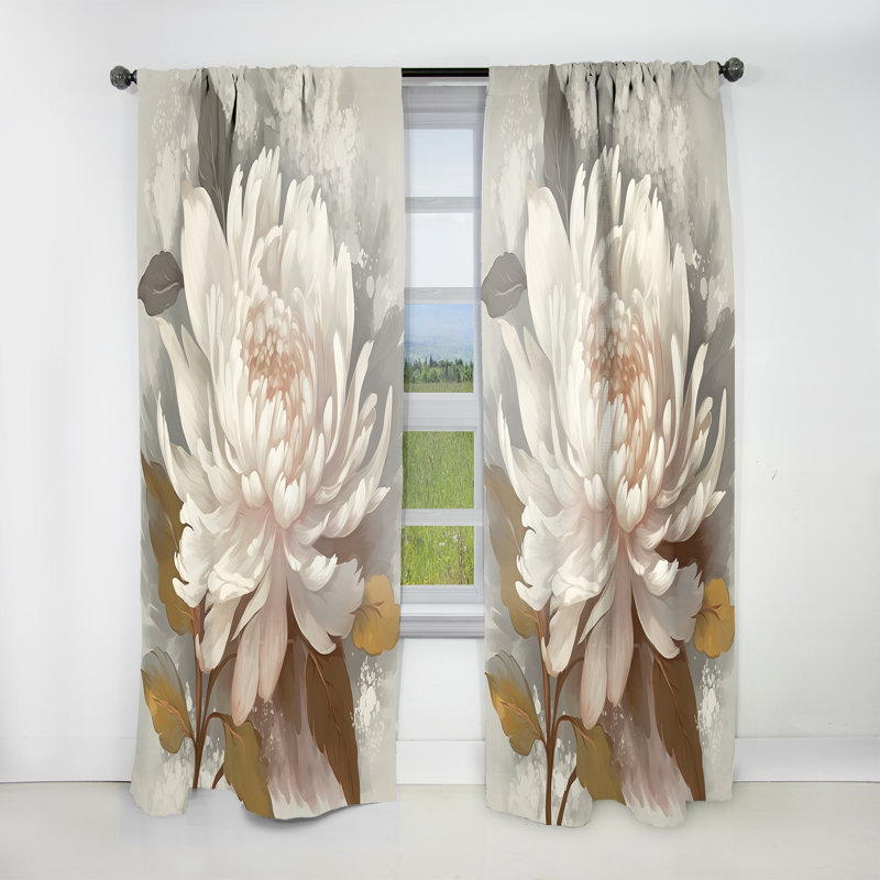 Clairette - Pivoine blanche grise Blooms In Motion II - Rideau moderne - Velours obscurcissant - 1 panneau, L 52 po x L 90 po