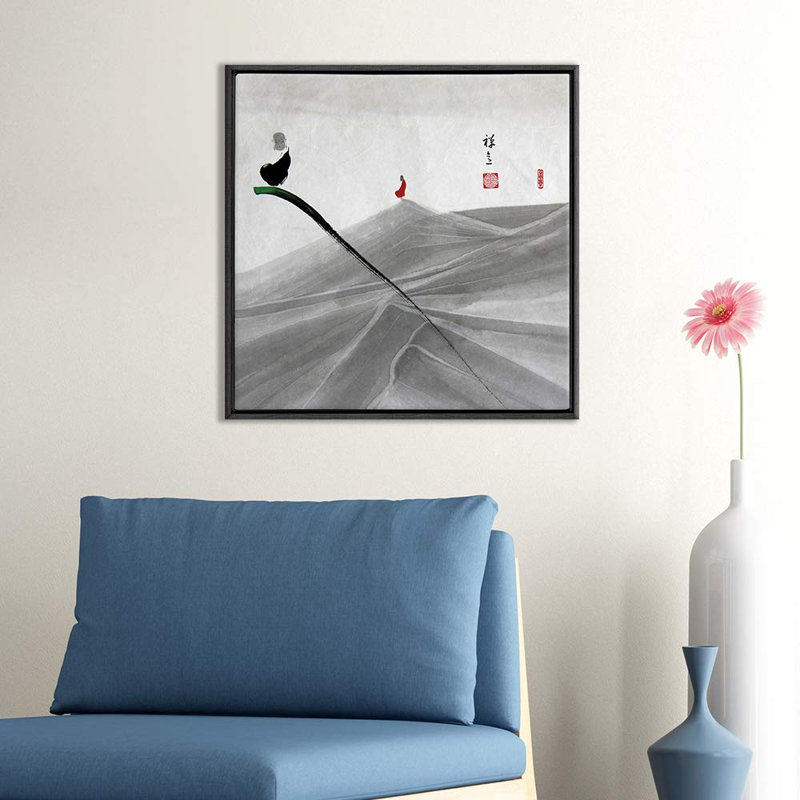 «Chinese Watercolor Zen Moine In Mountains», reproduction d'art sur toile encadrée, H 24 po x l 24 po