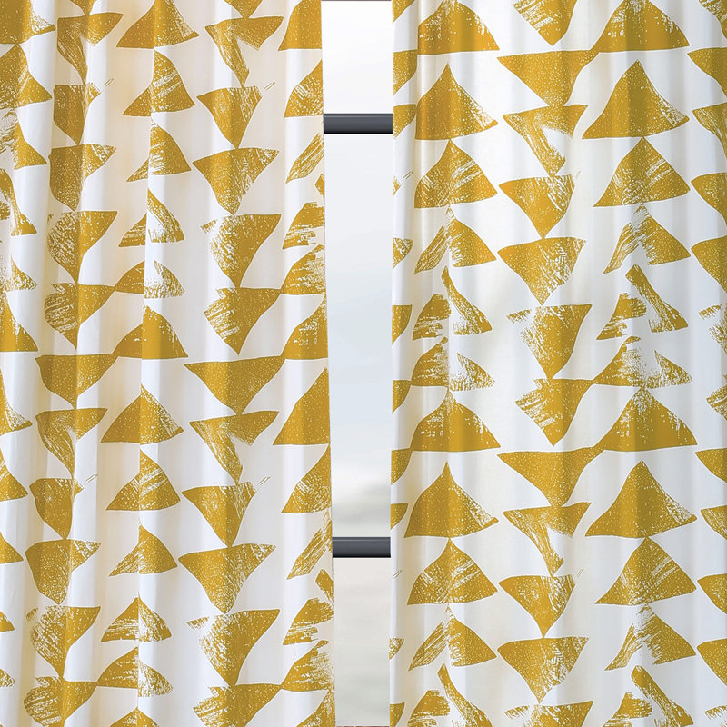 Efren Triad Geometric Printed Cotton Rod Pocket Room Darkening Curtains - Single Panel Drapes (1 Panel), 50" W x 84" L