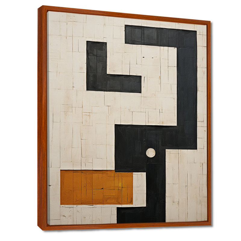 Nouvel ordre abstrait monochrome - art mural abstrait géométrique, H 44 po x l 34 po, Floater Framed Print, Brun