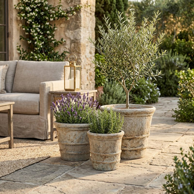 Jardinières rustiques en terre cuite pour le patio - Pots de fleurs d'intérieur pour le salon et la maison - Ensemble de 3, 16 po, 12 po, 9 po, brun clair et brun