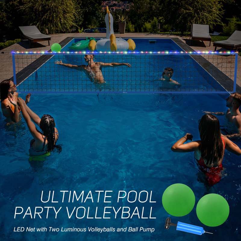 OXYGIE Pool Volleyball Net Games Set With Ball Adjustable Up To 32 Feet Wide
