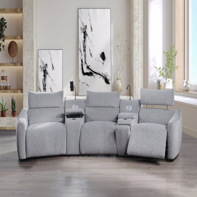 Modular Power Motion Sectional Sofa With Console, 2 Wireless Chargers,  4 Cupholders, And 2 Speakers, 1 Phone Holder And 1 Reading Light, Adjustable Headrest