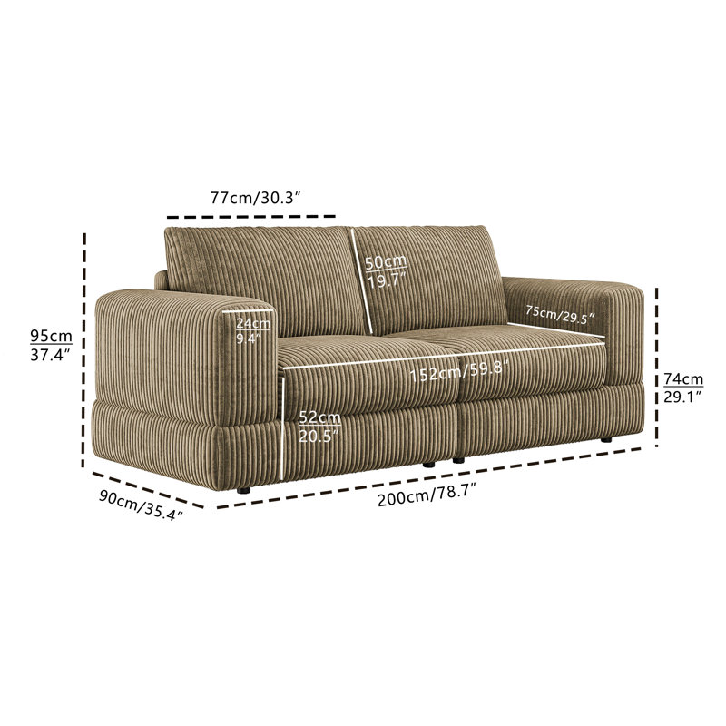 Edenburg Modern Corduroy Sofa, Modular Sectional Upholstered Couch with Soft Pillows Backrest and Deep Seat for Living Room