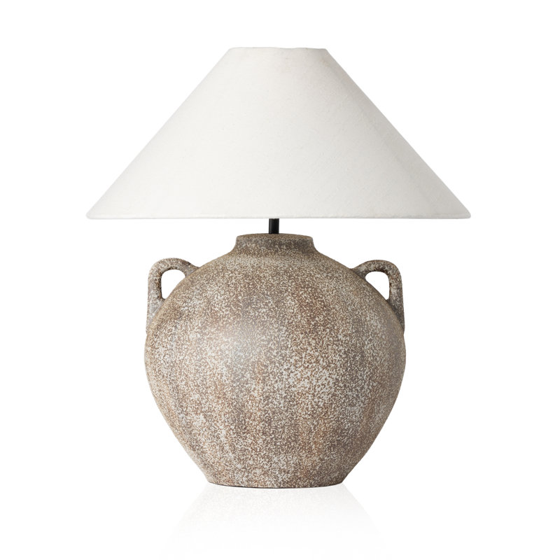 Rustic Brown Ceramic Table Lamp with Linen Shade