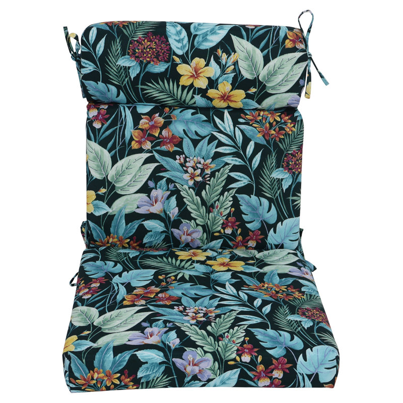 Outdoor Seat/Back Chair Cushion, Blue/Green/Carena Teal Floral, 22" W x 21" D