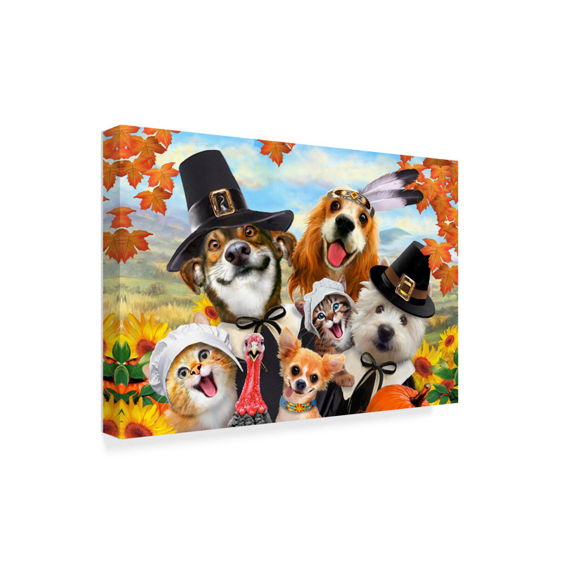 Autumn dogs-impression d’art graphique sur toile tendue, H 12 po x l 19 po x P 2 po
