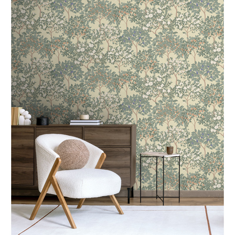 Arbor Serenade Green on Yellow Ground Wallpaper, Yellow