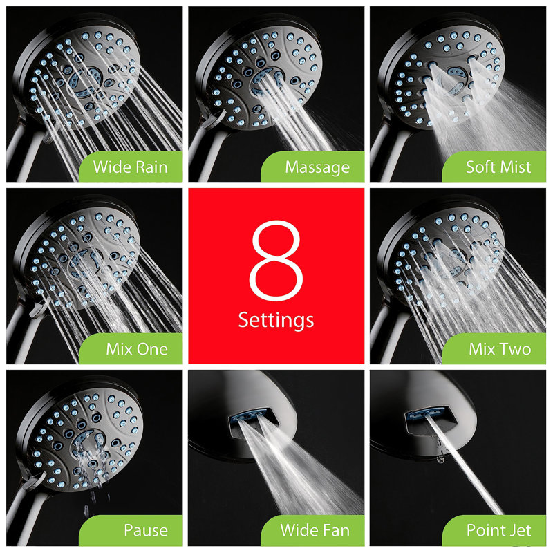 High Pressure 8-mode Handheld Shower Head, Matte Black
