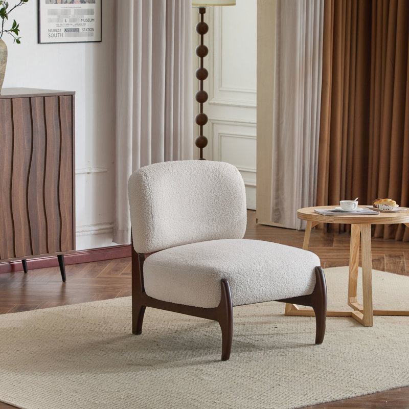 Fauteuil à cadre bouclé en bois massif de 25,5 po de couleur beige - offre une assise moderne confortable avec un support de 25,5 po, pour une utilisation durable