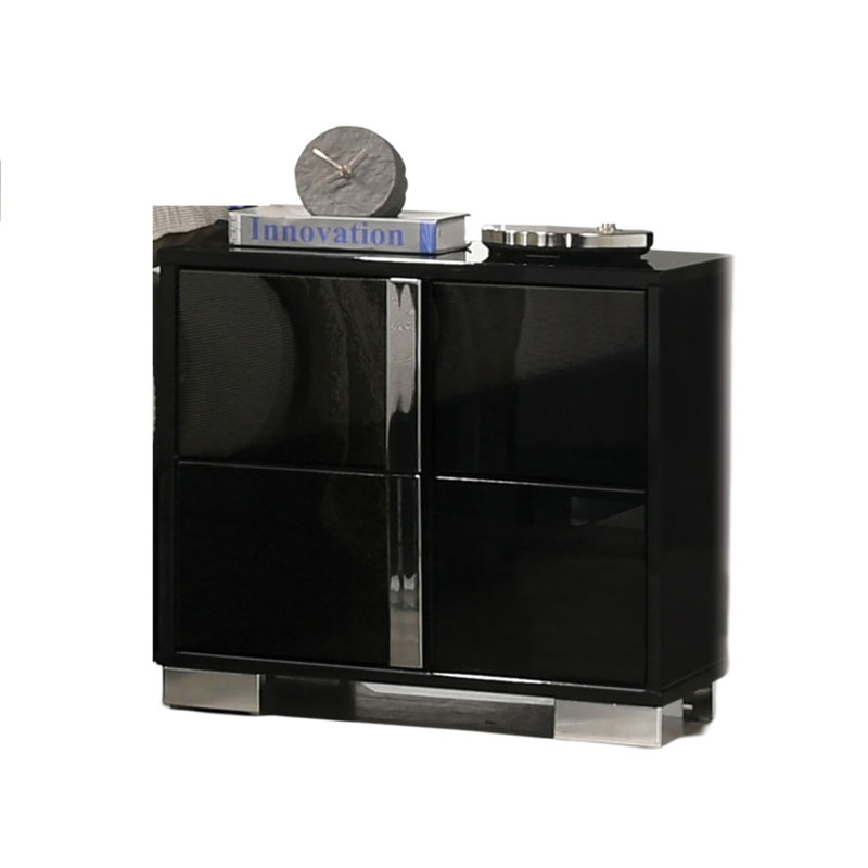 Table de chevet moderne 1pc, Noir / argenté