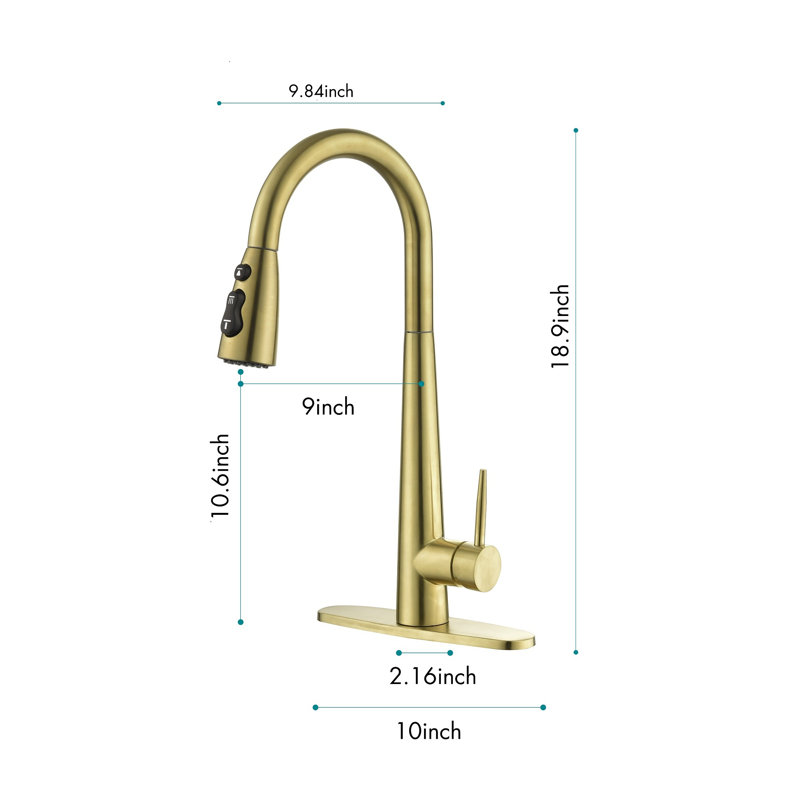 WESTINUS Pull Down Kitchen Faucet, Brushed Gold