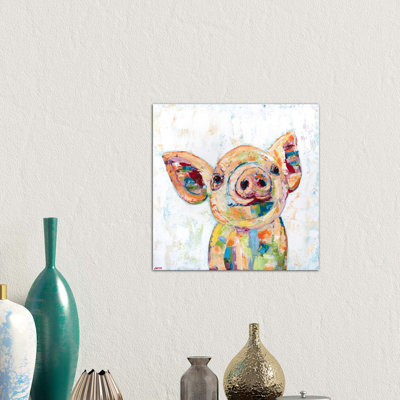 Happy Pig- White by Jennifer Seeley - Wrapped Canvas Painting