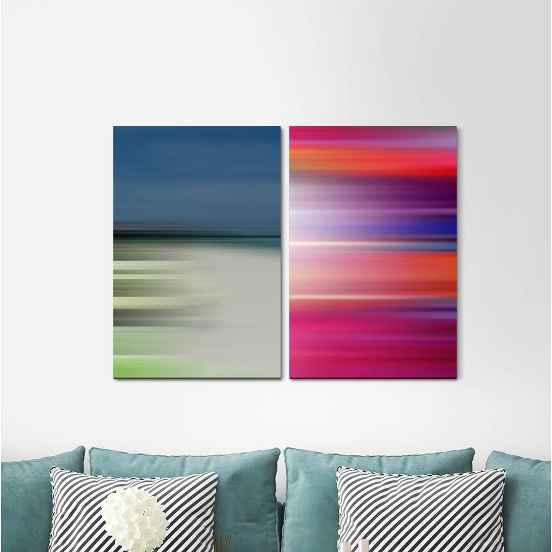 2-tlg. Leinwandbilder-Set Horizon Pastel Shades Red Turquoise Minimal Modern Silence