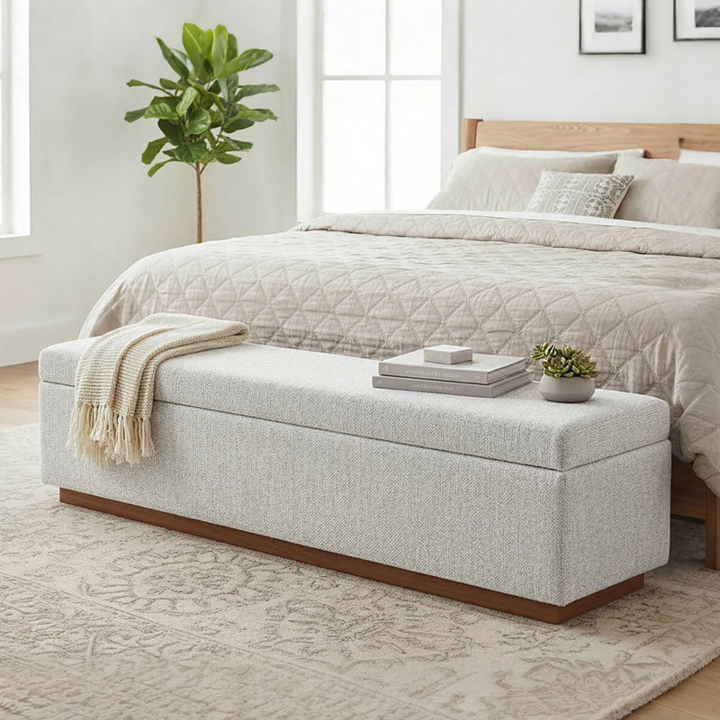 Banc de rangement rembourré 60 po Modern, Beige