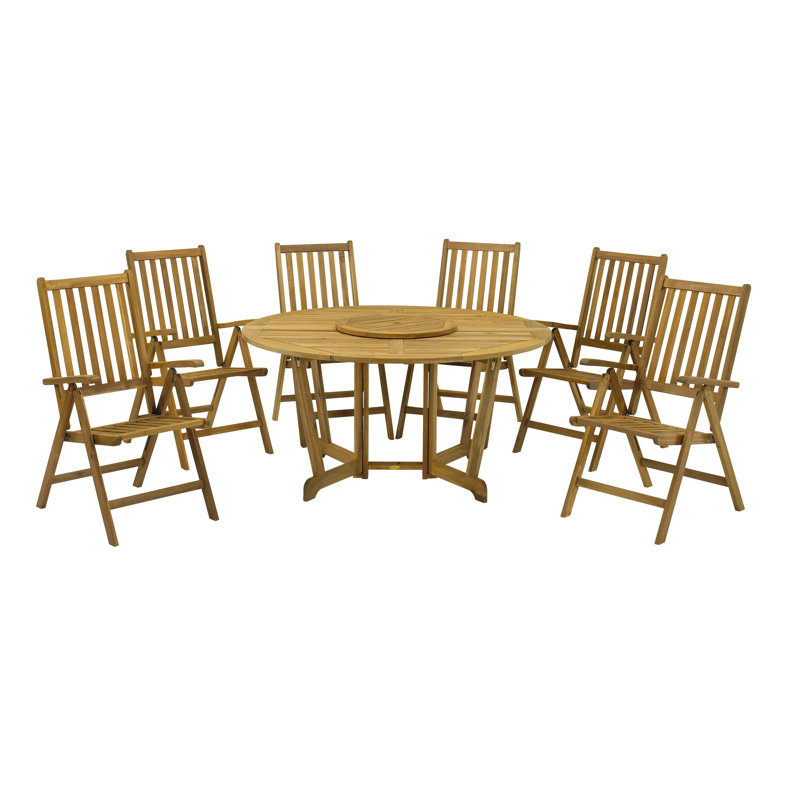 6 - Person Solid Wood Patio Dining Set Umbrella Hole Included Round Table