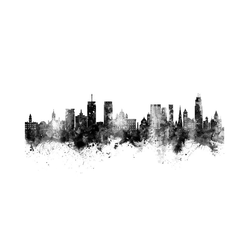 «Syracuse New York Skyline Black and White» par Michael Tompsett, impression sur toile tendue, H 12 po x l 18 po x 1,5 po